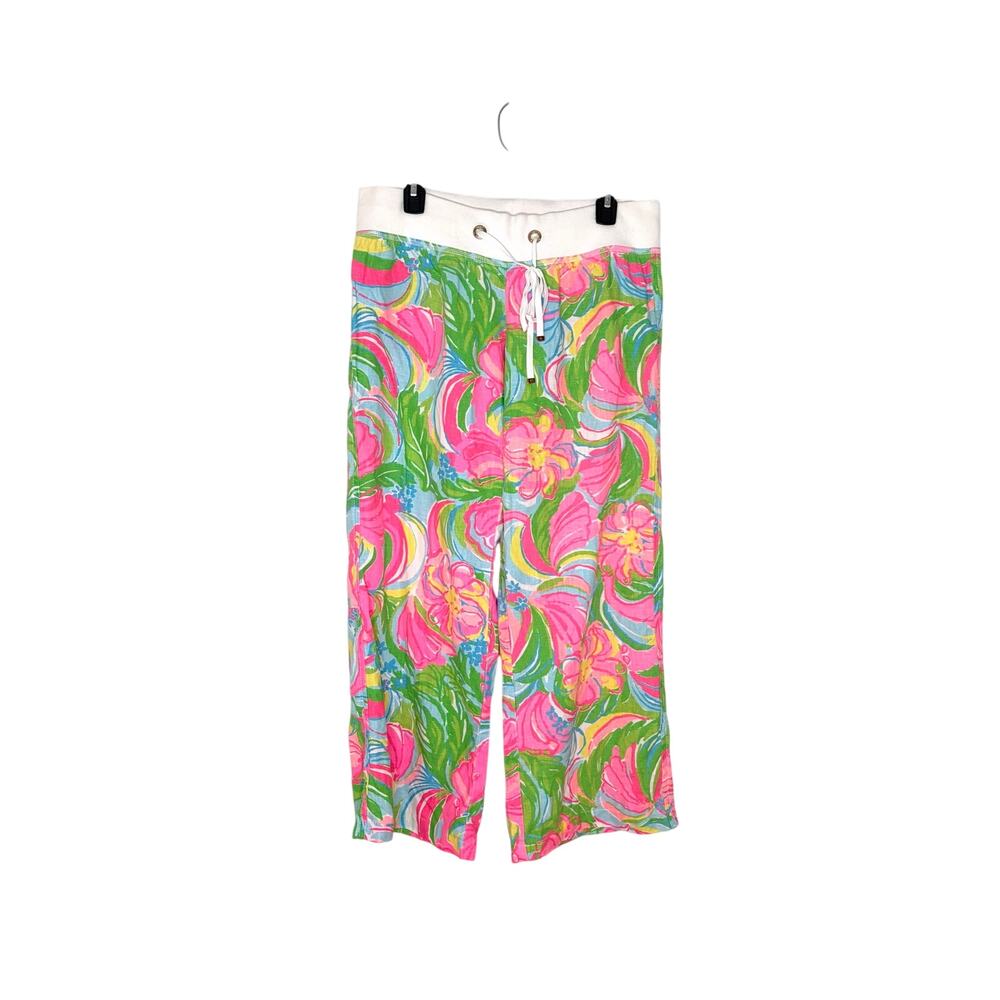 Lilly Pulitzer So A Peeling Linen Beach Pants Sz L Drawstring Beach Resort